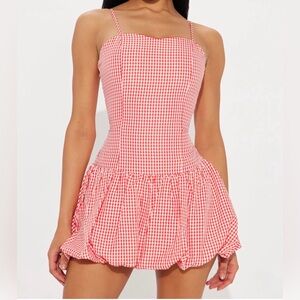 Red Gingham bubble mini Dress